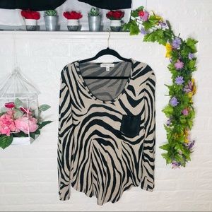 Karen Kane Black and Beige Zebra Print Long Sleeve Top